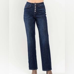 Judy Blue High Waist Button Fly Straight Denim Jeans Dark Wash Size 20W